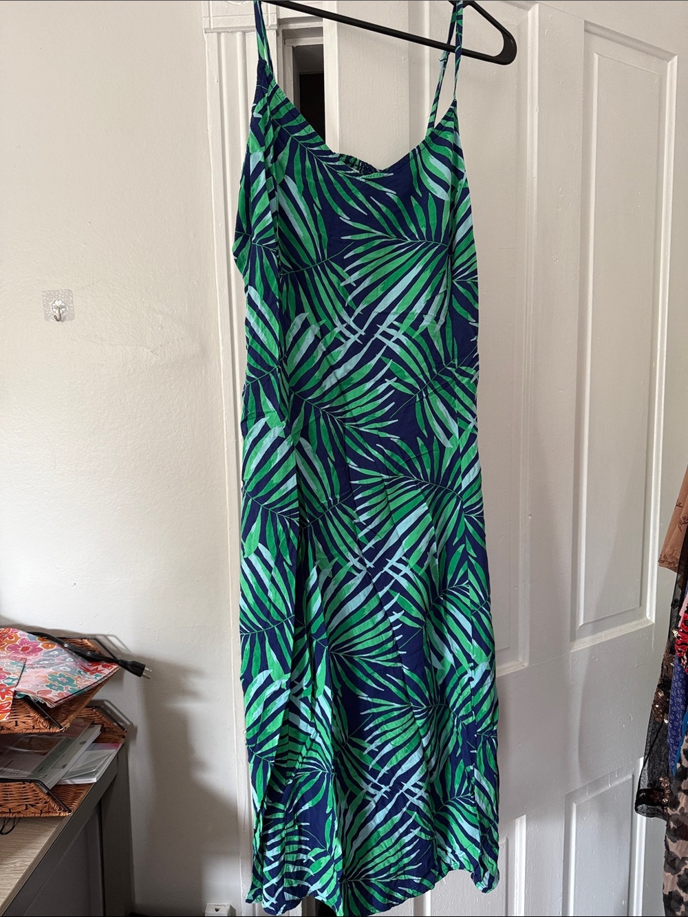 Old Navy Navy and Green Tropical Print Slip Dress
